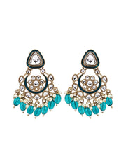 Gold plated kundan & Meenakari Chandbali Earring Green