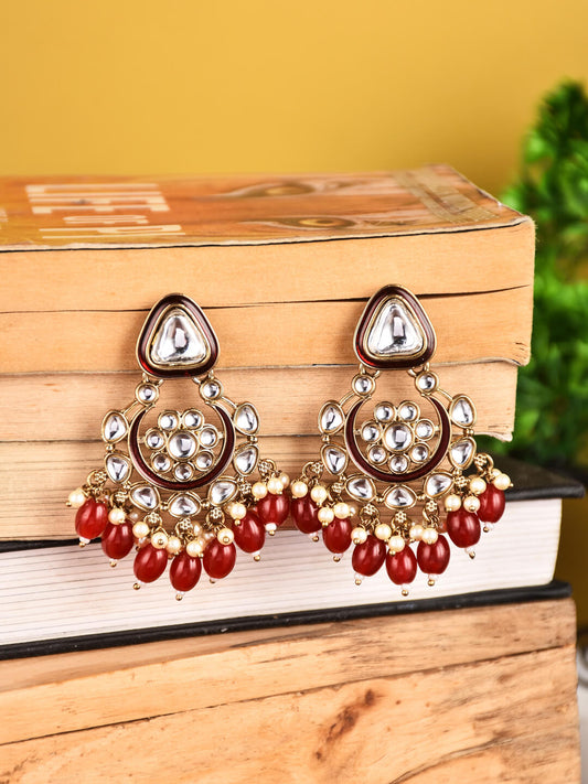 Gold plated kundan & Meenakari Chandbali Earring red