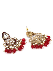 Gold plated kundan & Meenakari Chandbali Earring red