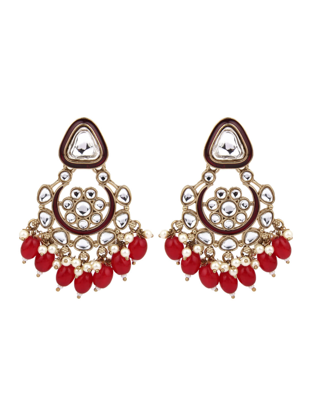 Gold plated kundan & Meenakari Chandbali Earring red