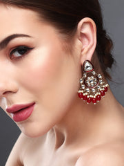 Gold plated kundan & Meenakari Chandbali Earring red