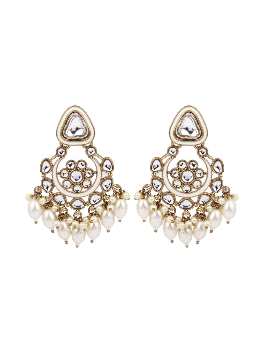 Gold plated kundan & Meenakari Chandbali Earring White