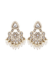 Gold plated kundan & Meenakari Chandbali Earring White