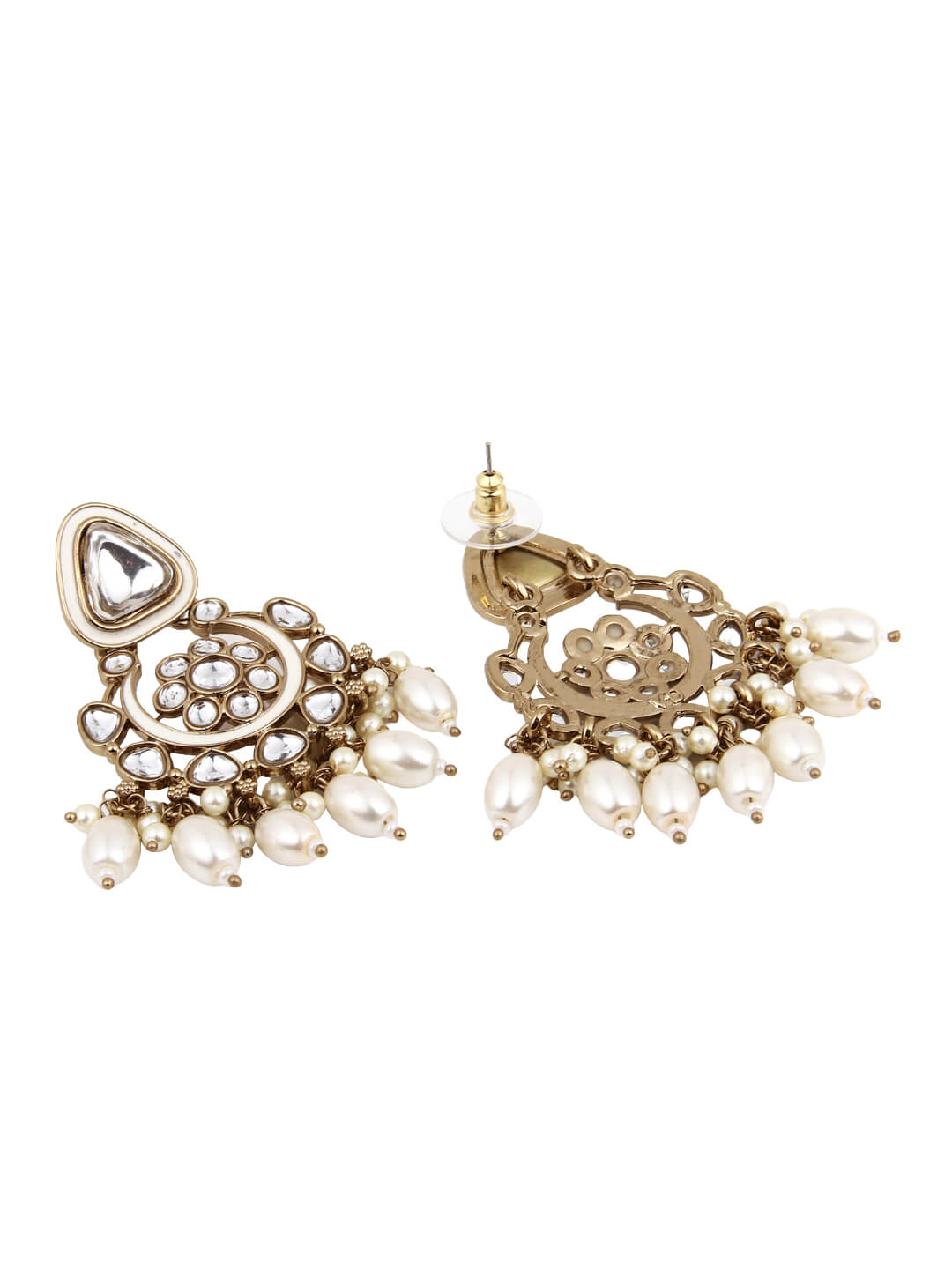 Gold plated kundan & Meenakari Chandbali Earring White
