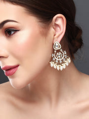 Gold plated kundan & Meenakari Chandbali Earring White