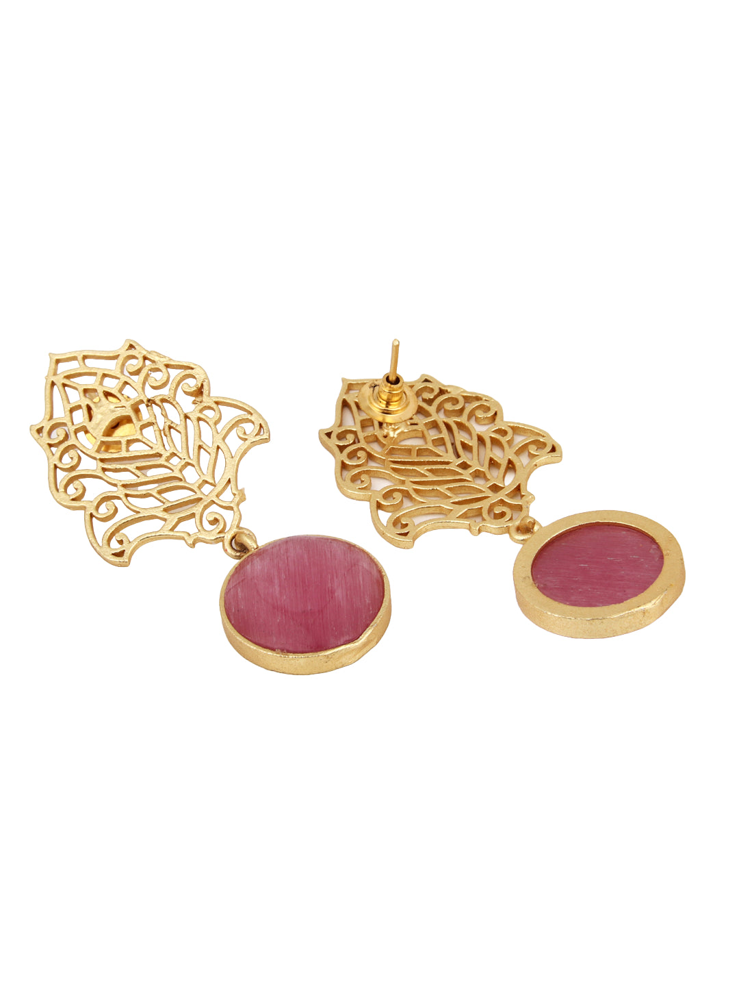 Drop Earring with filligiri leaf Pink