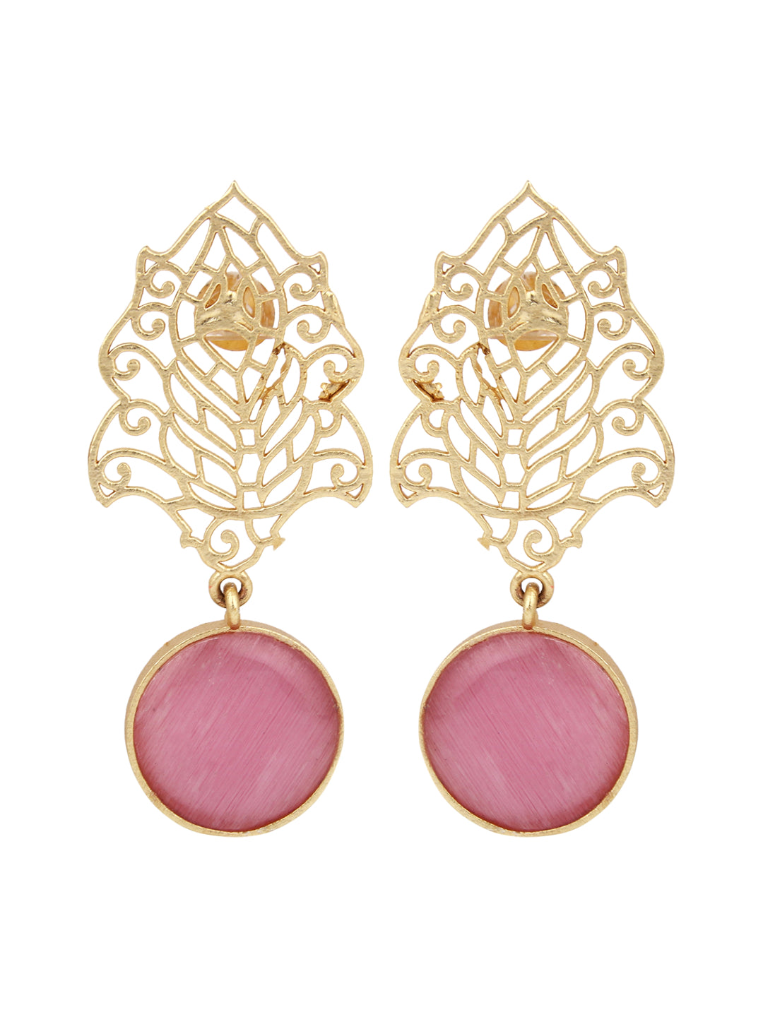 Drop Earring with filligiri leaf Pink