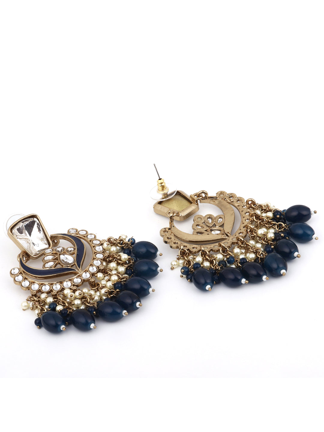 Gold plated kundan & Meenakari Chandbali Earring in Blue