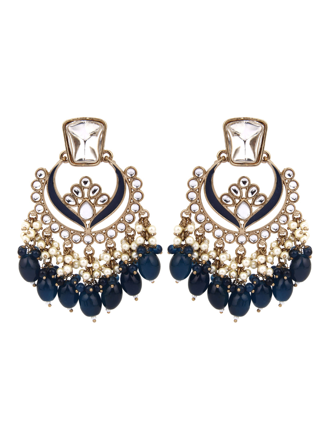 Gold plated kundan & Meenakari Chandbali Earring in Blue