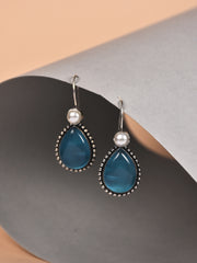 Silver Oxydised Blue drop earring