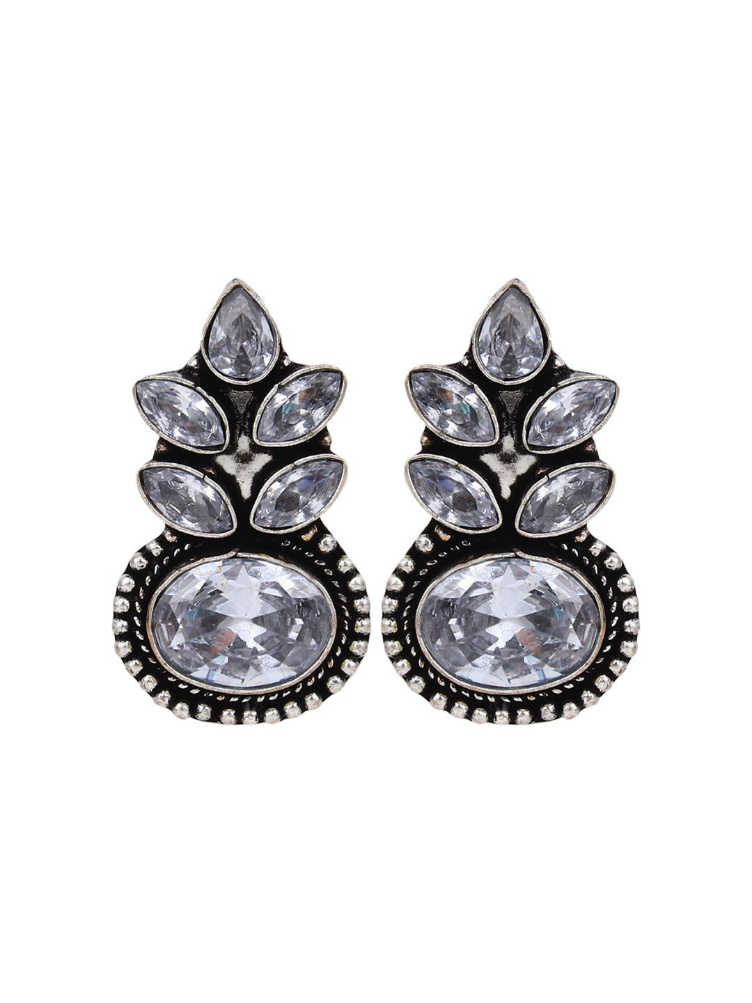 Silver Oxidized Plated CZ Stone Drop Earrings