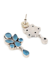 Silver Oxydised finish Studs with Blue AD stones