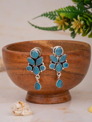 Silver Oxydised finish Studs with Blue AD stones