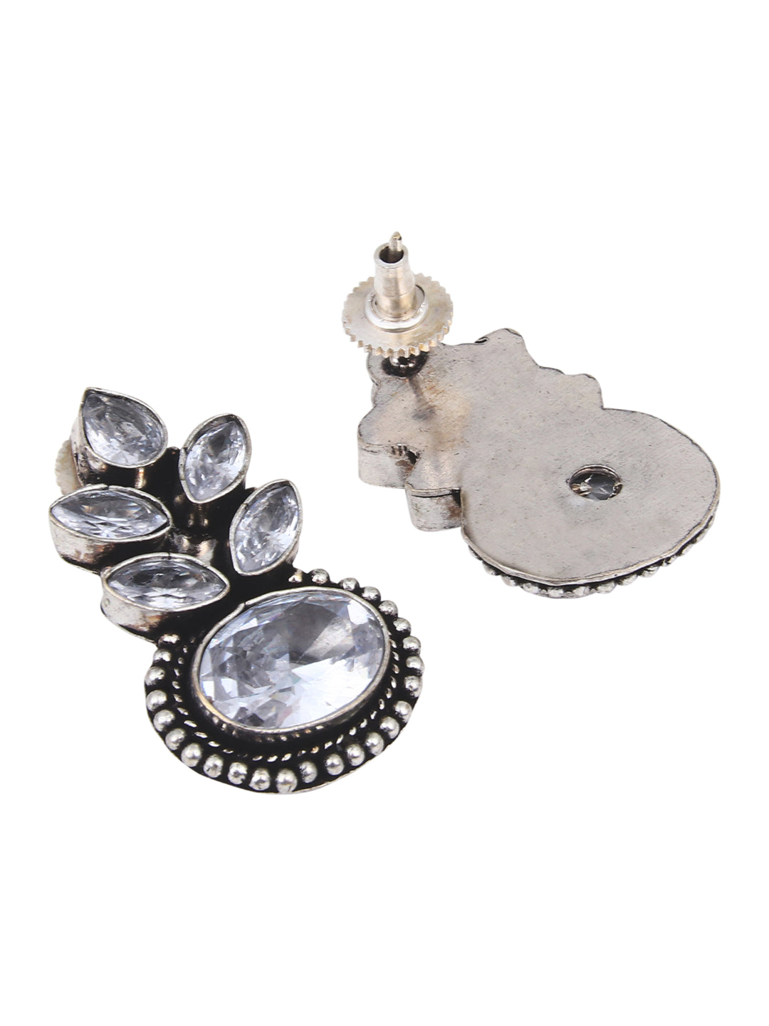 Silver Oxidized Plated CZ Stone Drop Earrings