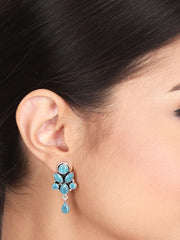 Silver Oxydised finish Studs with Blue AD stones