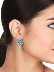 Silver Oxydised finish Studs with Blue AD stones