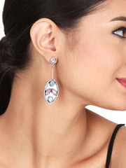 Silver Oxydised finish Leaf shaped Multi color drop earring