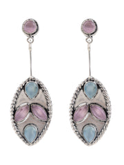 Silver Oxydised finish Leaf shaped Multi color drop earring