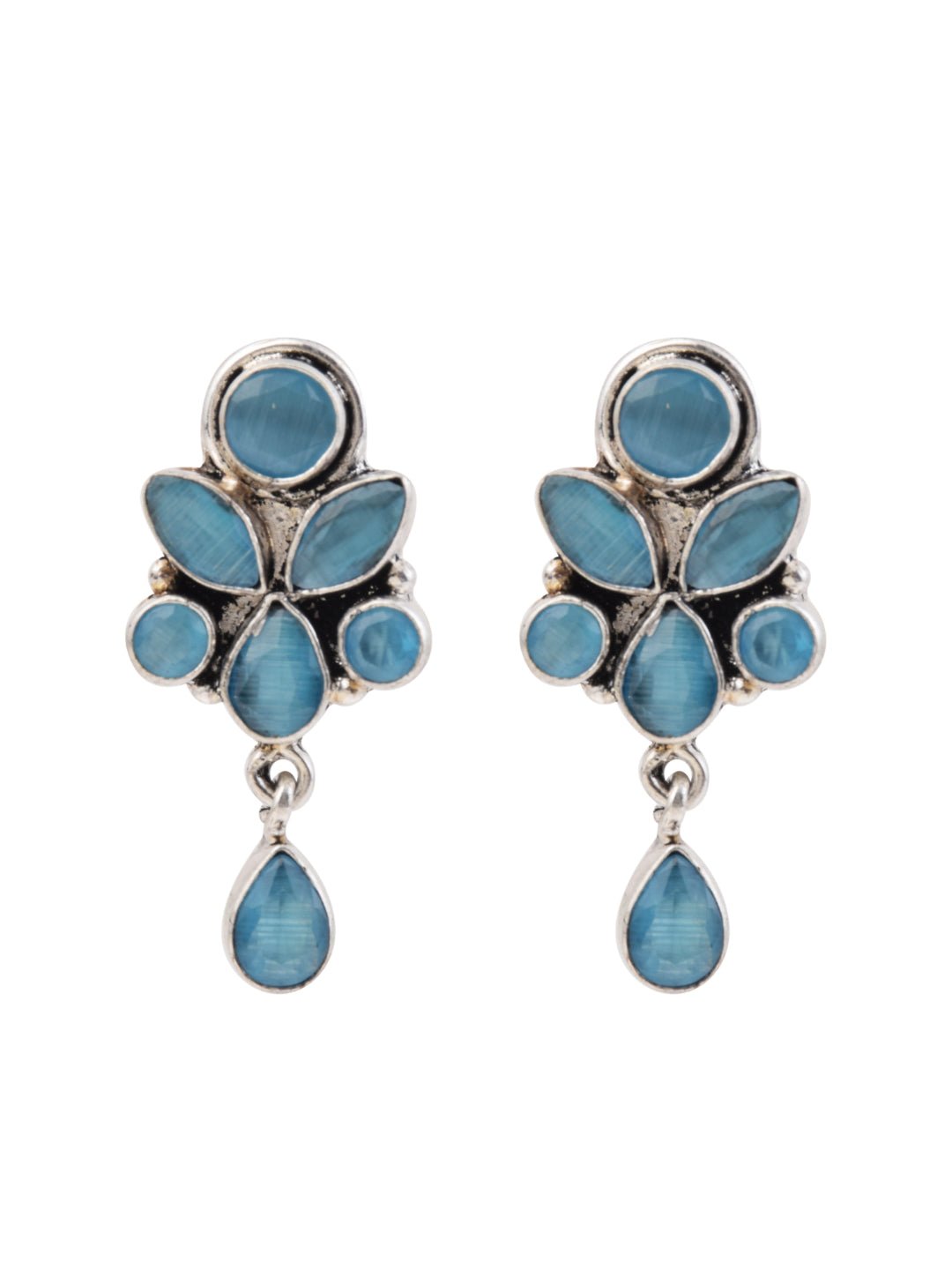 Silver Oxydised finish Studs with Blue AD stones