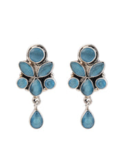 Silver Oxydised finish Studs with Blue AD stones