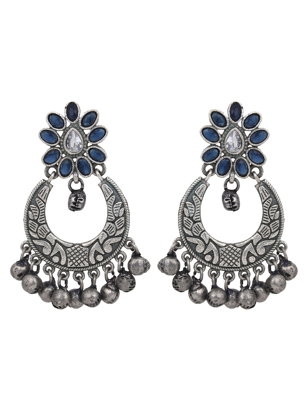 Silver Oxidised finish Chandbali with Ghungroo drops