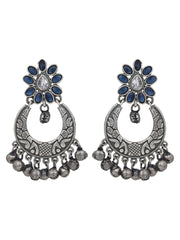 Silver Oxidised finish Chandbali with Ghungroo drops