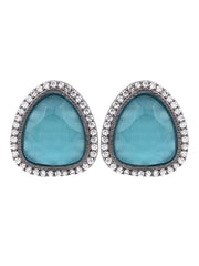 Rhodium plated Blue Studs with Ad stone