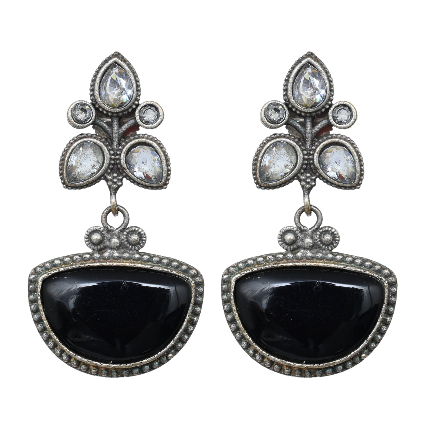 Silver Oxidised finish AD stone drop earring