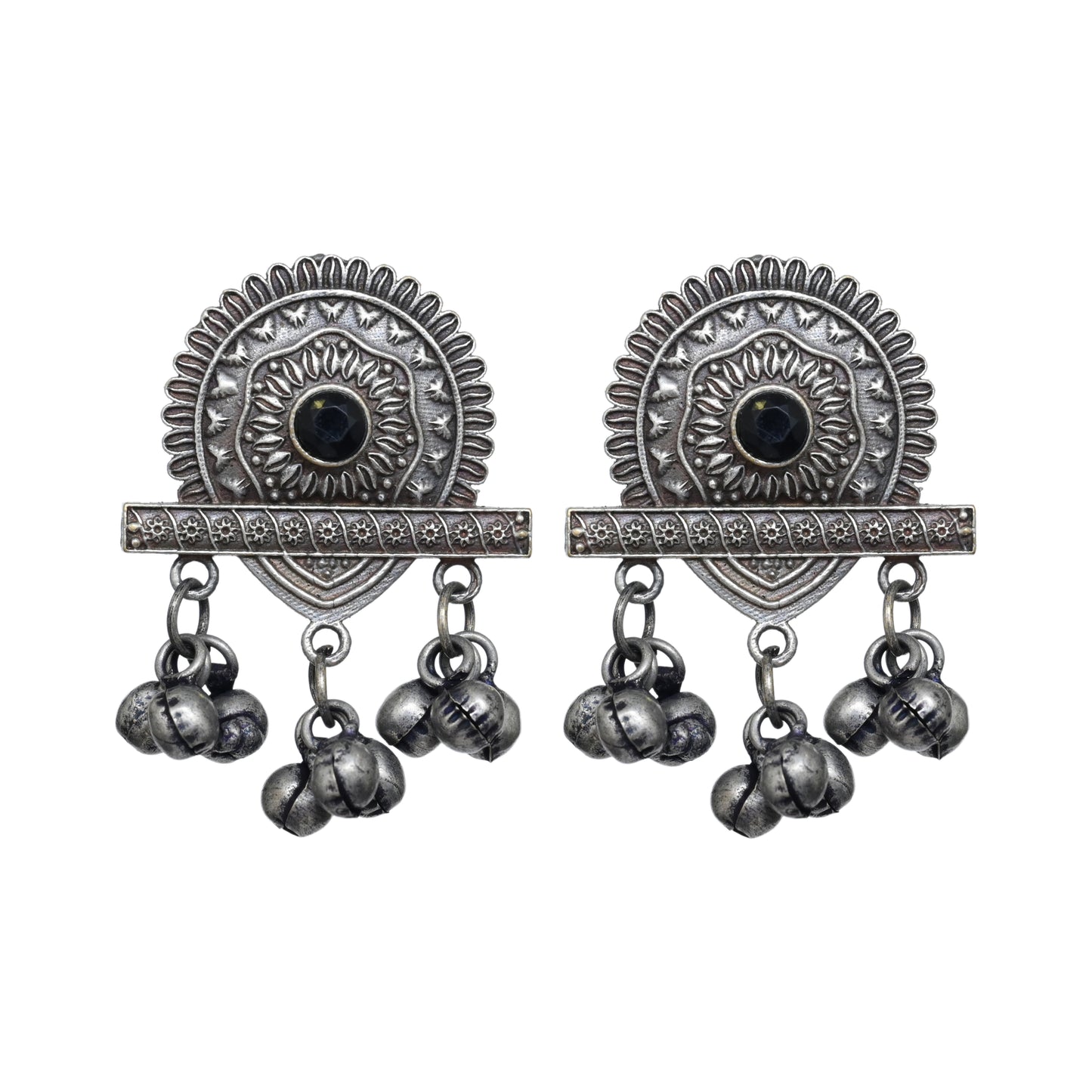 Silver Oxydised Studs with Ghungroo