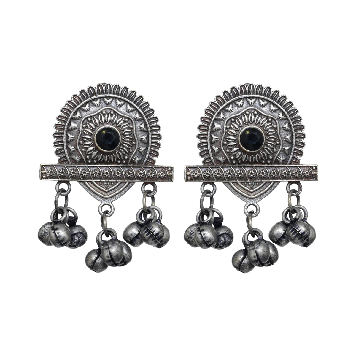 Silver Oxydised Studs with Ghungroo