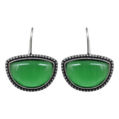 Silver Oxidized Drop Earrings with Mint Monalisa Stone