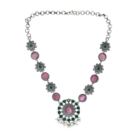 Silver Oxydised finish Necklace with earring