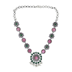 Silver Oxydised finish Necklace with earring
