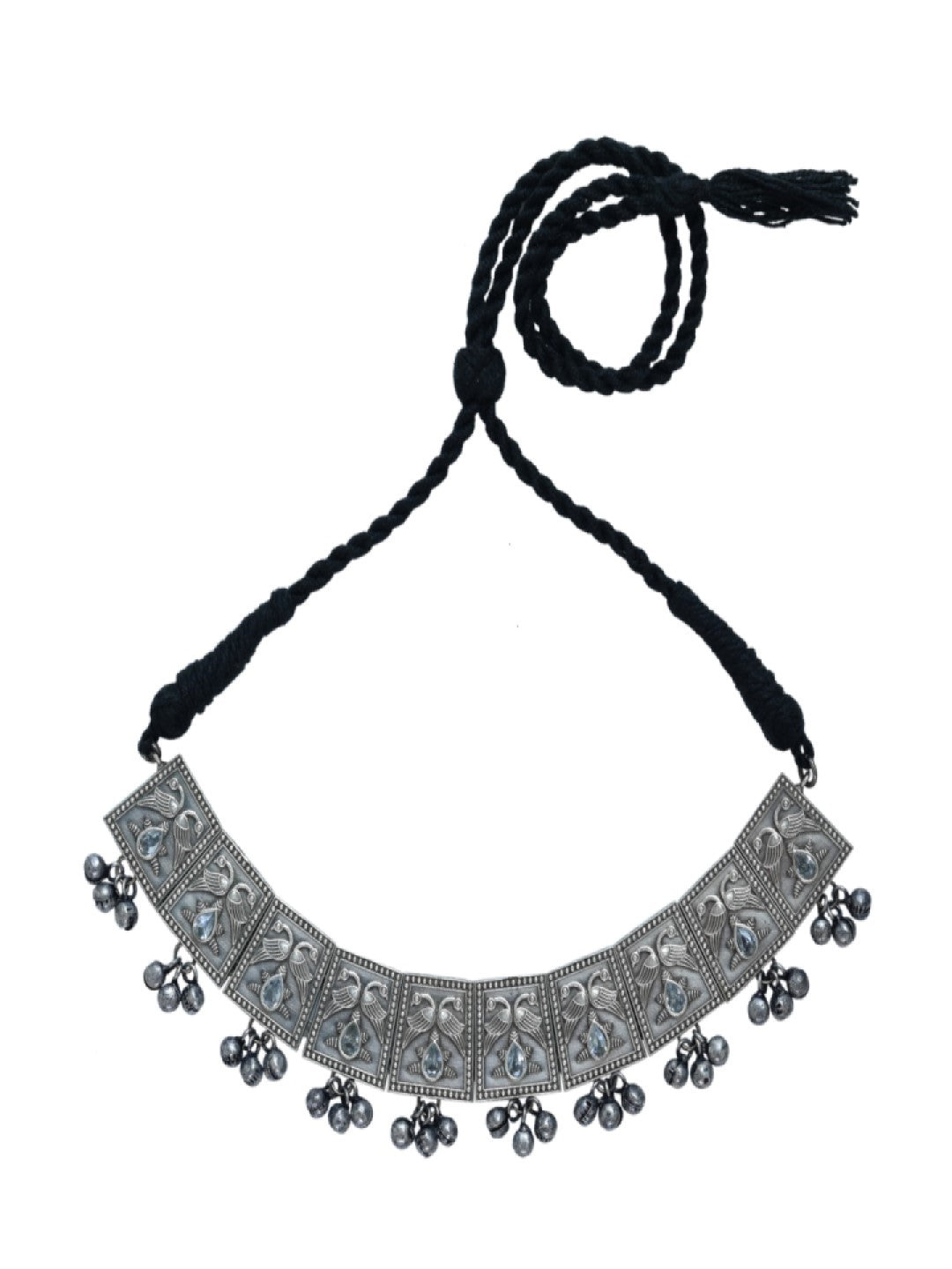 Silver Oxydised finish choker set with engraved design