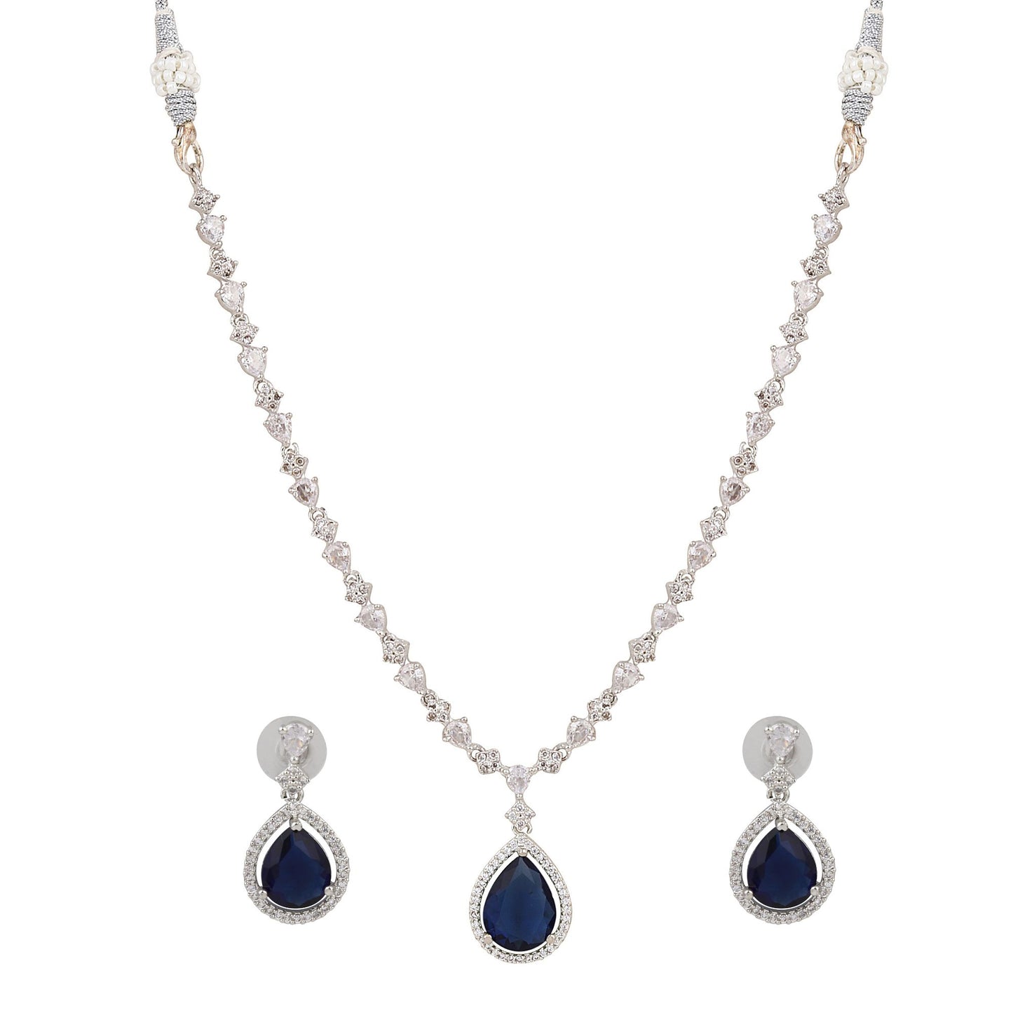 CZ Necklace with Pendant & Drop Earring Set in pnk