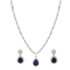 CZ Necklace with Pendant & Drop Earring Set in Blue